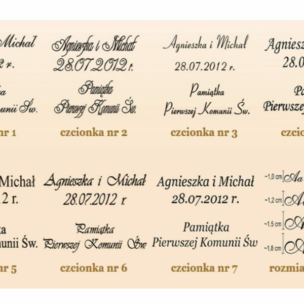 napis grawerowany na okładce albumu - 1 linia