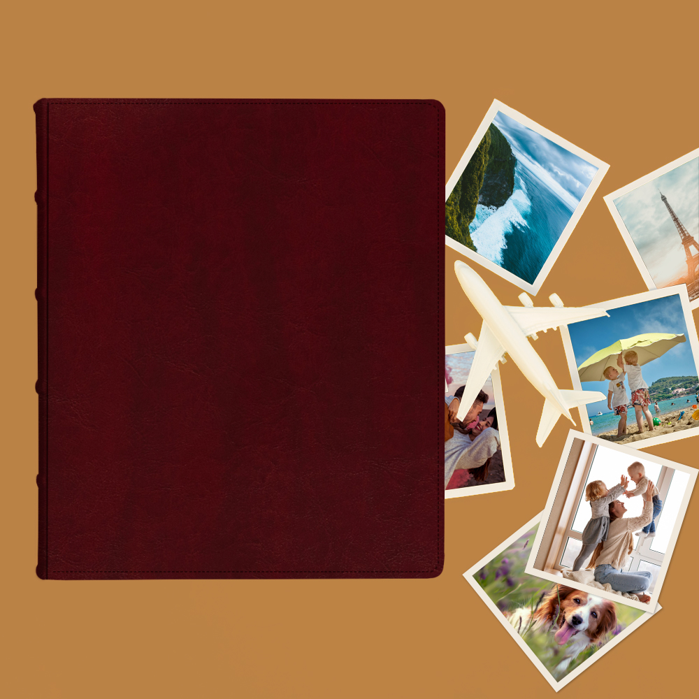 album do wklejania zdjęć, klasyczny | skóra galanteryjna | ciemnokasztanowy