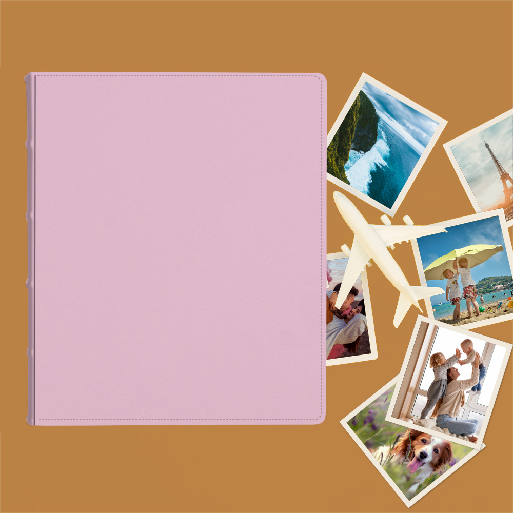 album do wklejania zdjęć, klasyczny | skóra galanteryjna | pastelowy róż
