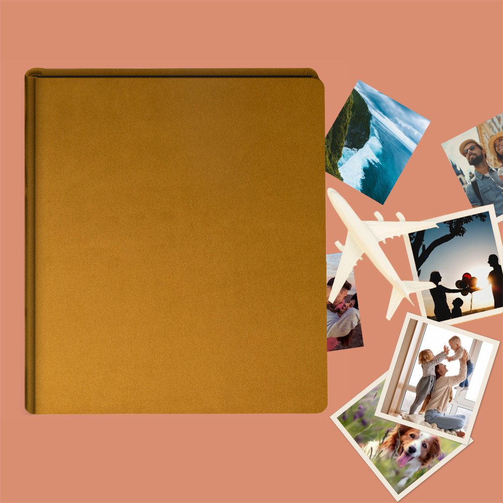 album do wklejania zdjęć, klasyczny | aksamit | miodowo-musztardowy