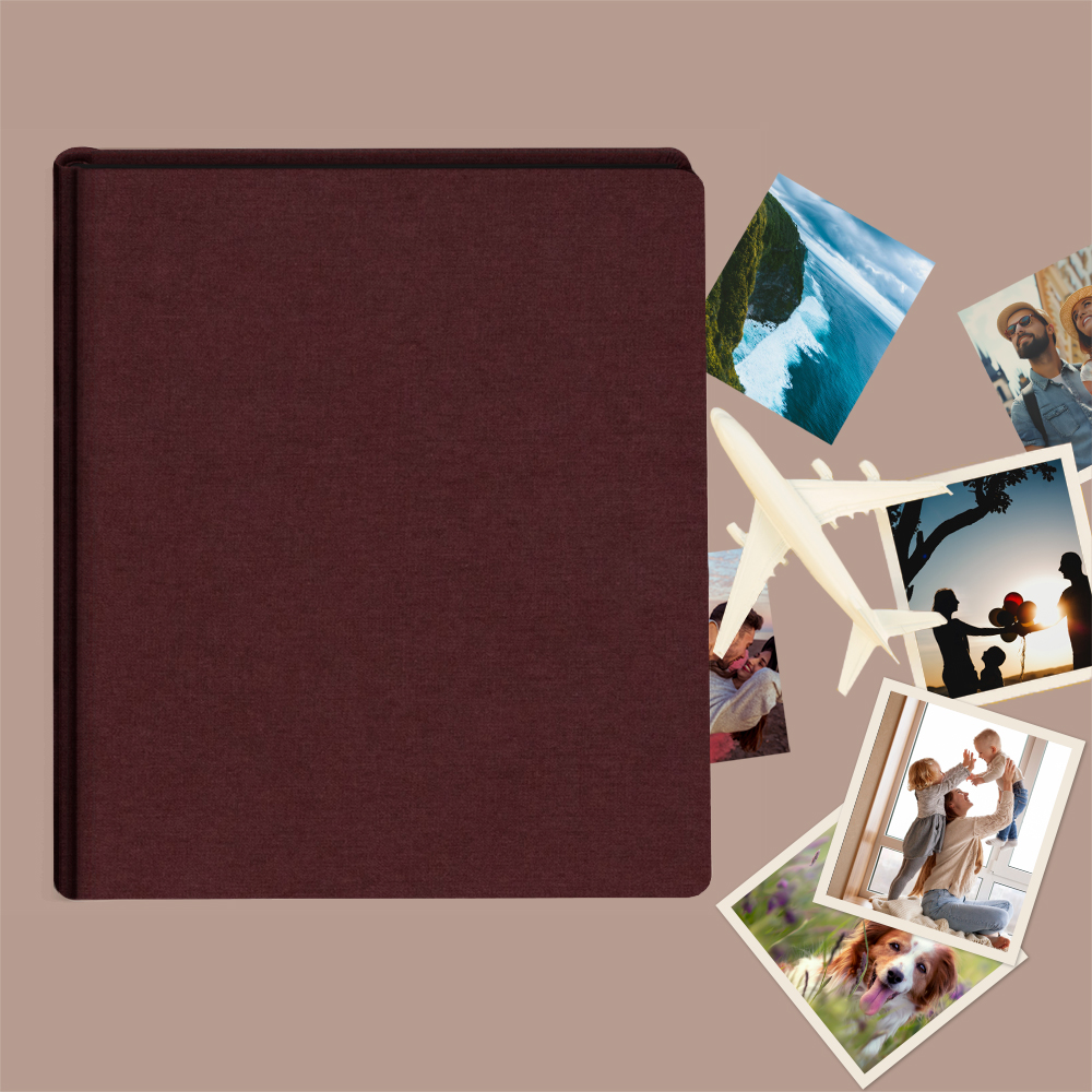album do wklejania zdjęć, klasyczny | płótno | bordowo-brązowy