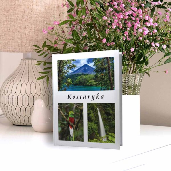 kieszeniowy album na zdjęcia, pamiątka z wakacji, kostaryka, wulkan arenal