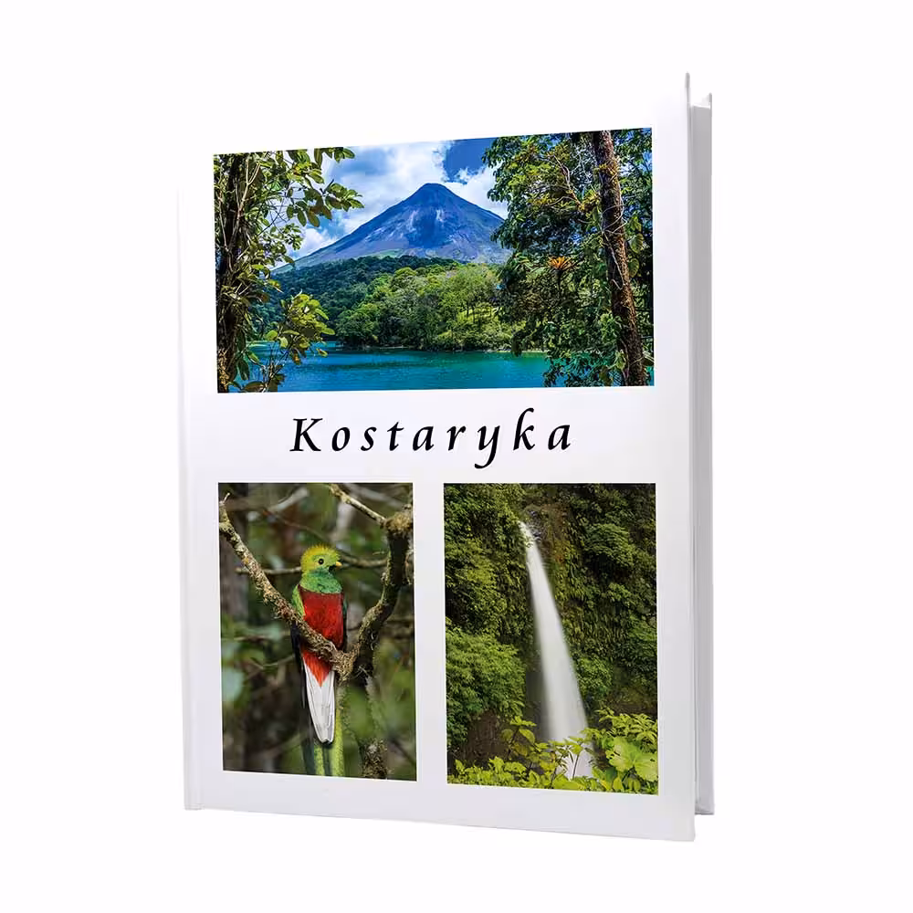kieszeniowy album na zdjęcia, pamiątka z wakacji, kostaryka, wulkan arenal